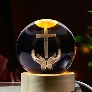 Glowing Crystal Ball 3D Engraved Holy Crystal Ball Glass Globe Religious Christi